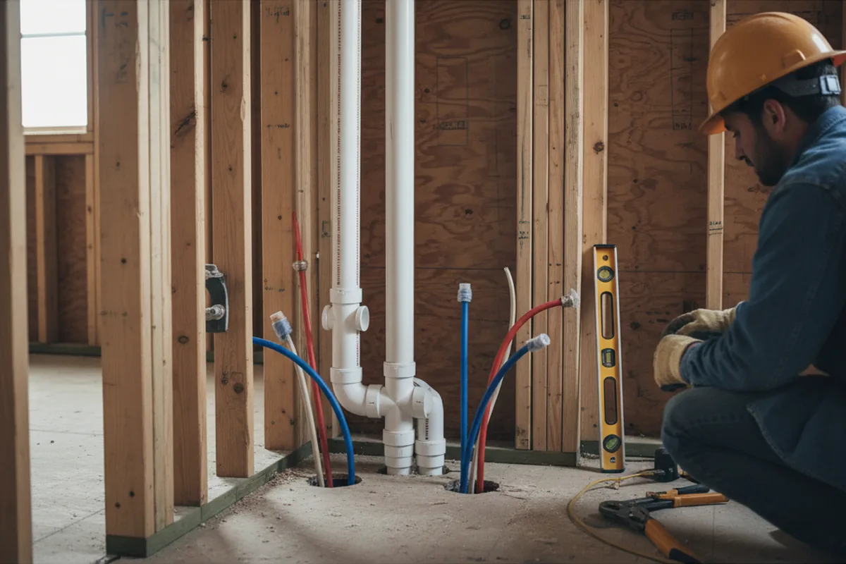 Drain and supply rough-in during Sump Pump Repair in Guston