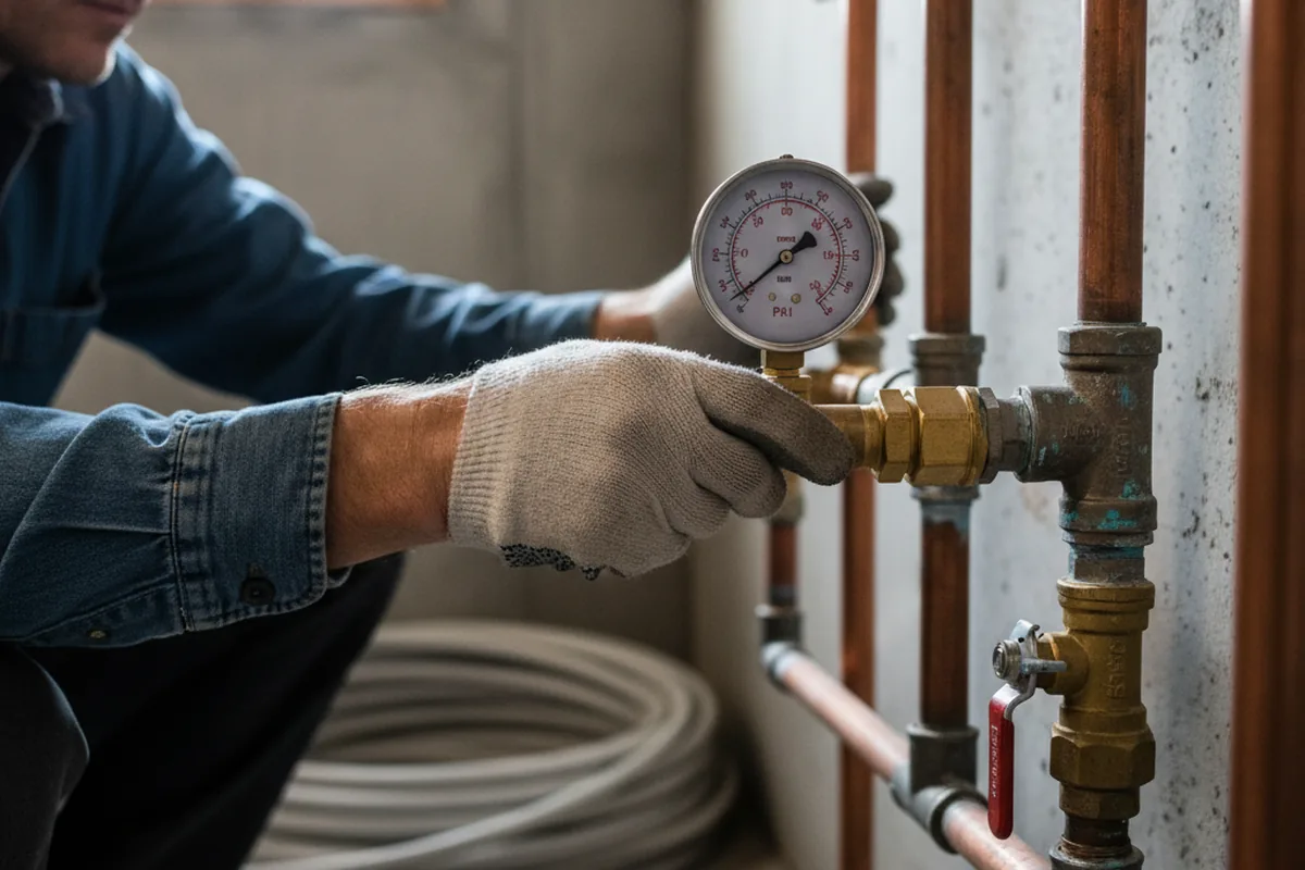 Pressure testing a repaired line during Water Line Repair in Guston